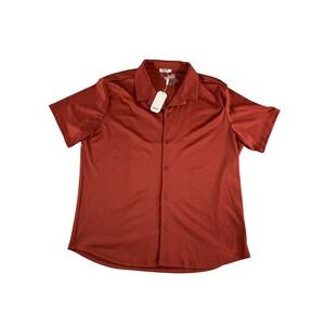 Coofandy Shirt Mens XL Red Short Sleeve Button Up Camp Collar Casual Lightweight